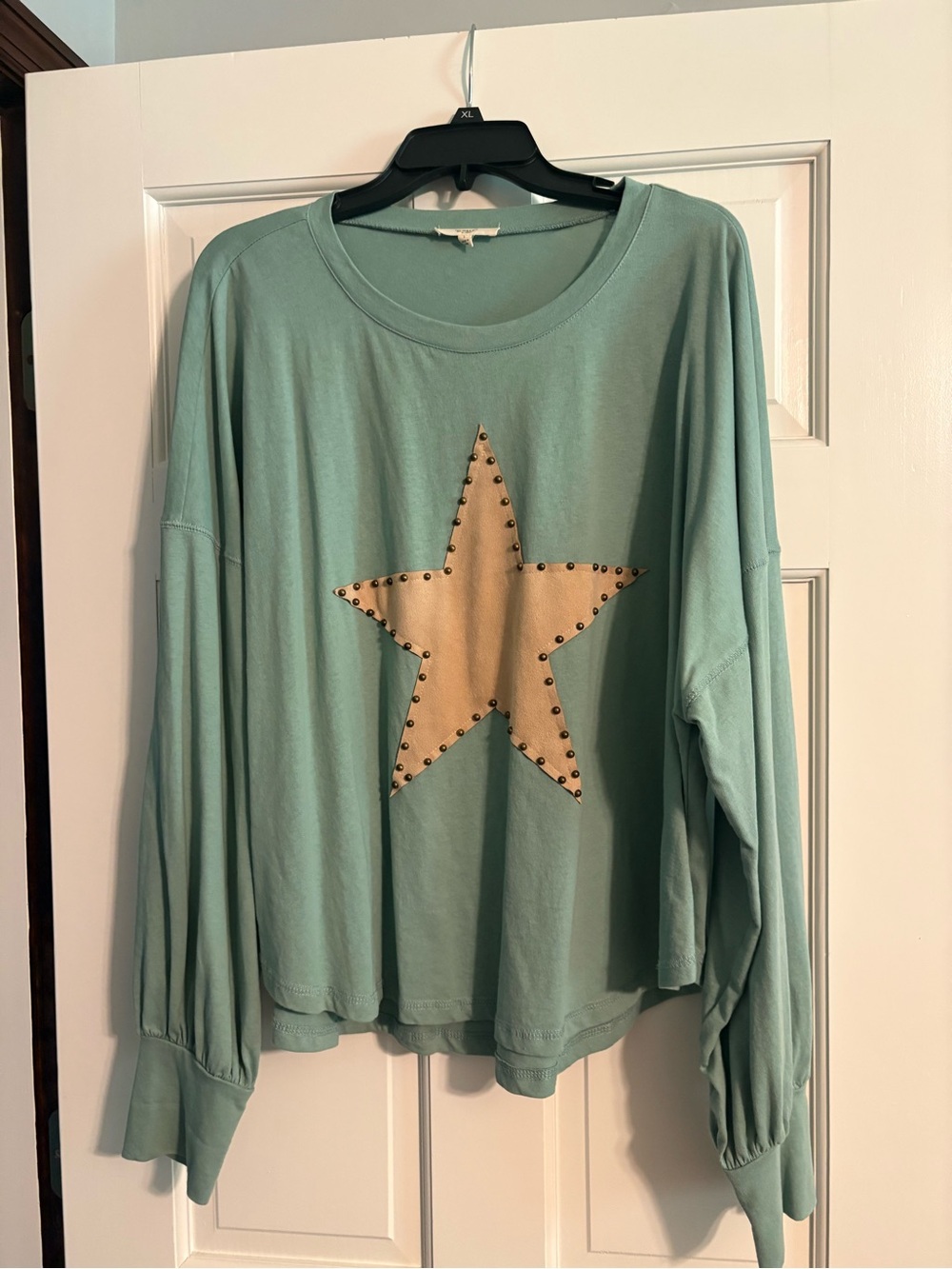 easel Mint Green Star Studded Pullover Sweatshirt
